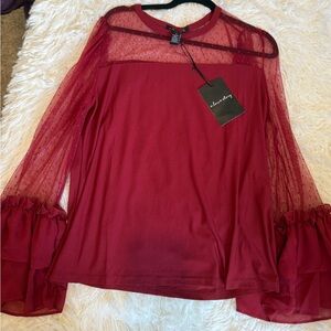 Sheer Sleeve Red Top